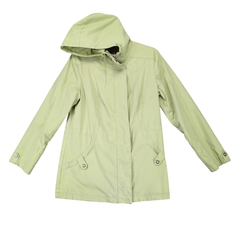 GH Bass Green Hooded Rain Coat Womens S Full Zip Drawstring Waist Preppy Classic